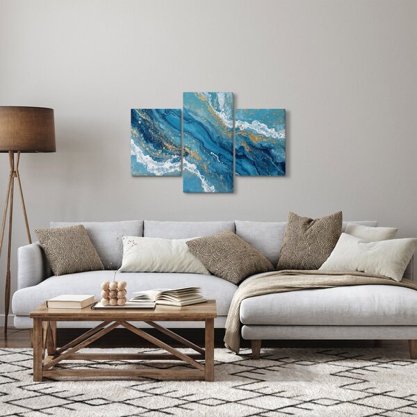 Slika - Svijetloplavi mramor sa zlatom II. (90x60 cm)