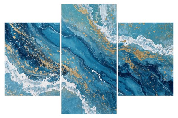 Slika - Svijetloplavi mramor sa zlatom II. (90x60 cm)