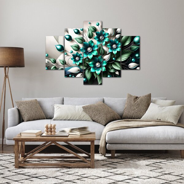 Slika - 3D tirkizni cvjetovi (150x105 cm)
