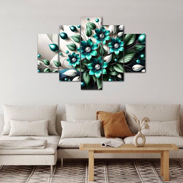 Slika - 3D tirkizni cvjetovi (150x105 cm)