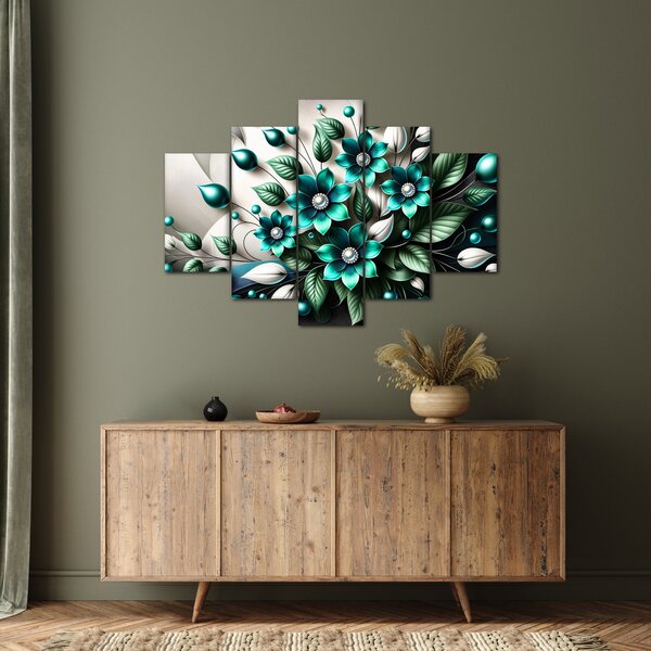 Slika - 3D tirkizni cvjetovi (150x105 cm)