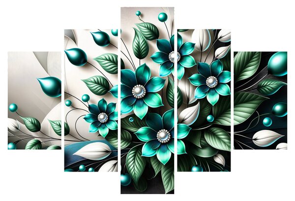 Slika - 3D tirkizni cvjetovi (150x105 cm)