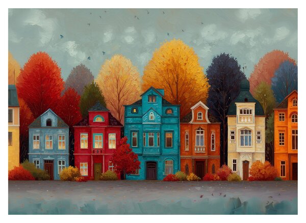 Slika - Oslikani jesenski grad (70x50 cm)