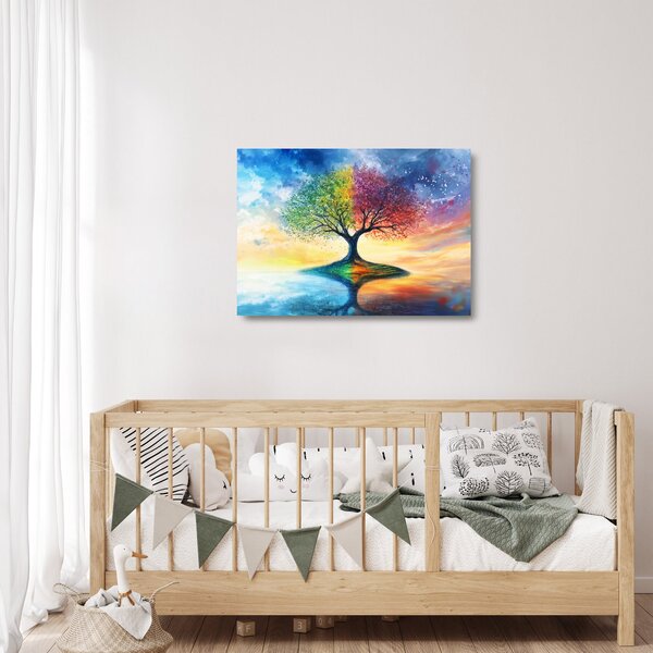Staklena slika – Oslikano drvo godišnjih doba (70x50 cm)