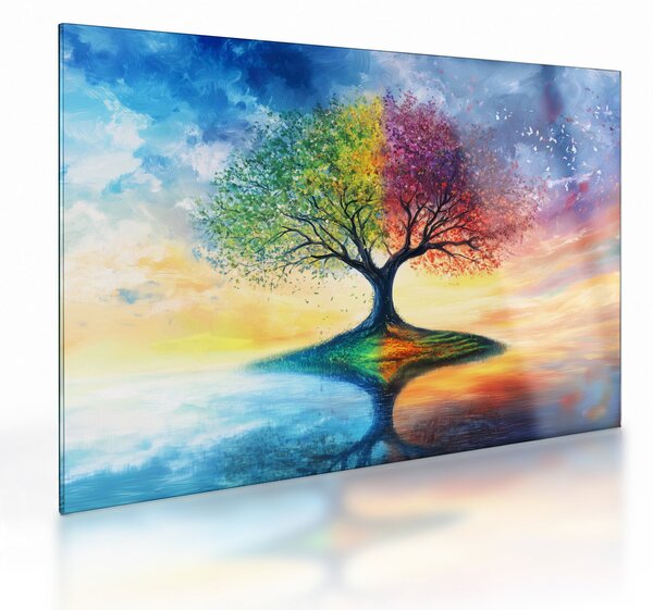 Staklena slika – Oslikano drvo godišnjih doba (70x50 cm)