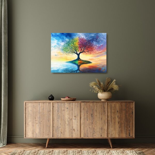 Staklena slika – Oslikano drvo godišnjih doba (70x50 cm)