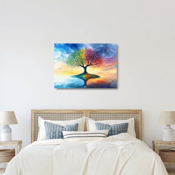 Staklena slika – Oslikano drvo godišnjih doba (70x50 cm)