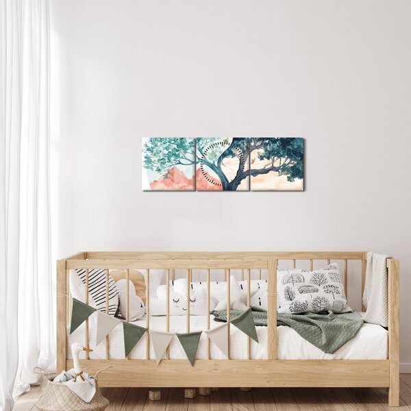 Slika – Akvarelno drvo puno života (sa satom) (90x30 cm)