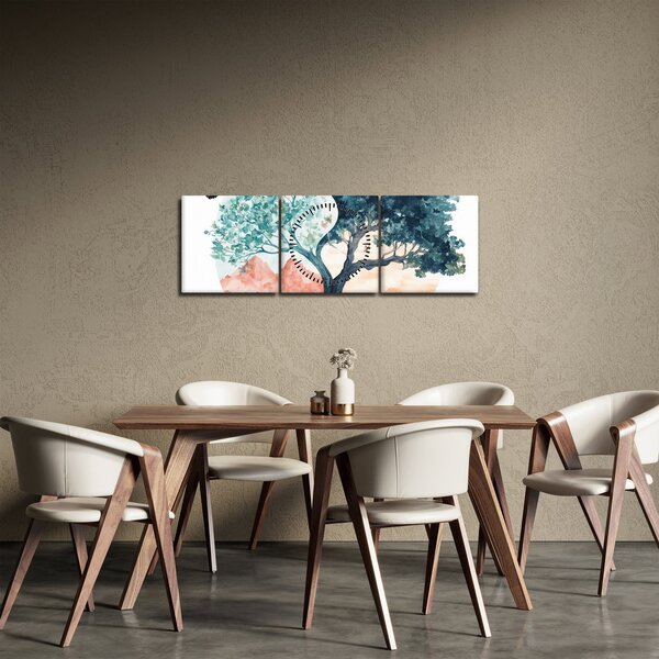 Slika – Akvarelno drvo puno života (sa satom) (90x30 cm)