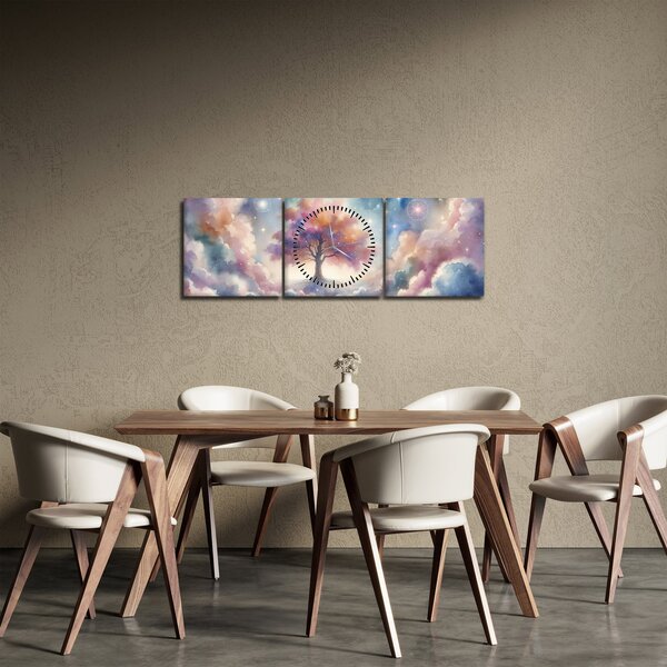 Slika – Drvo života u oblacima (sa satom) (90x30 cm)
