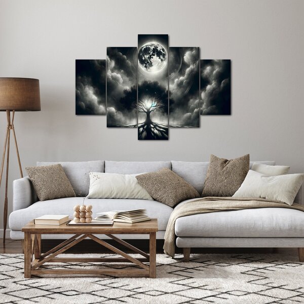 Slika – Crno-bijelo drvo u punom mjesecu (150x105 cm)