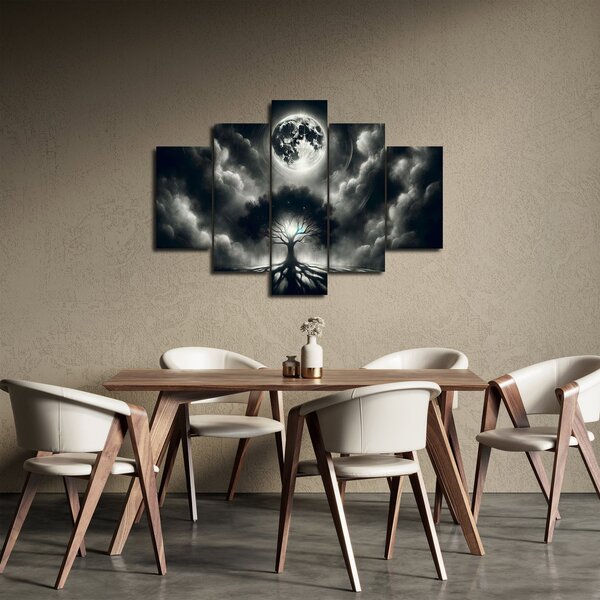 Slika – Crno-bijelo drvo u punom mjesecu (150x105 cm)