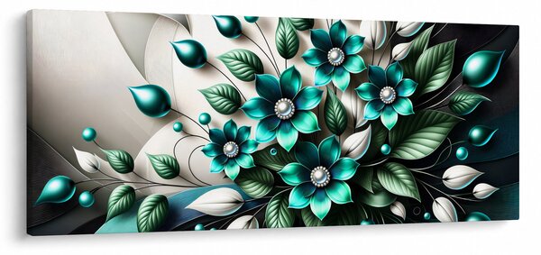 Slika - 3D tirkizni cvjetovi (120x50 cm)