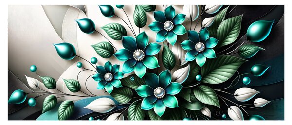 Slika - 3D tirkizni cvjetovi (120x50 cm)