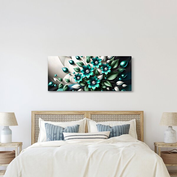 Slika - 3D tirkizni cvjetovi (120x50 cm)