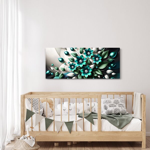 Slika - 3D tirkizni cvjetovi (120x50 cm)