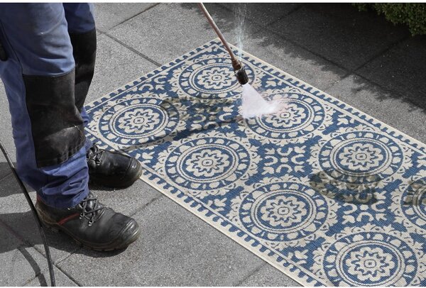 Plavo-krem vanjski tepih NORTHRUGS Jardin, 80 x 250 cm
