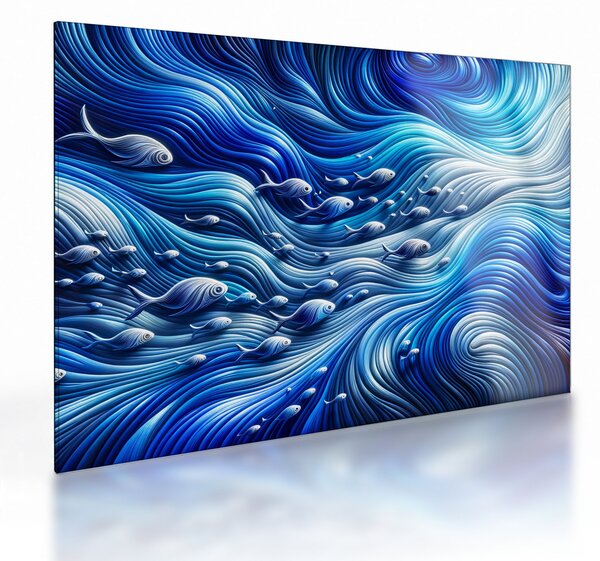 Staklena slika – Ribe u valovima (70x50 cm)