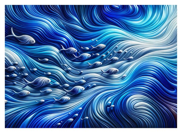 Staklena slika – Ribe u valovima (70x50 cm)