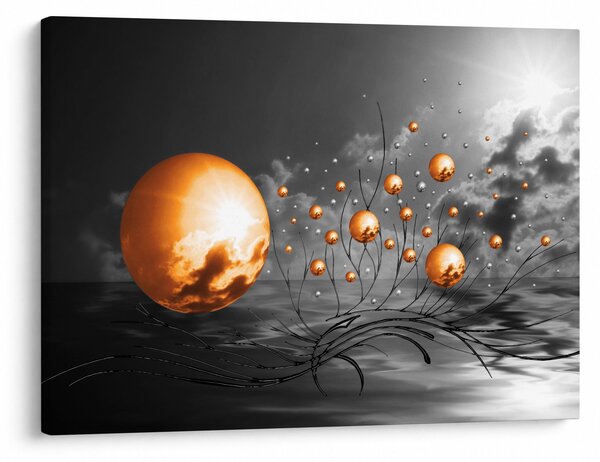 Slika narančastih apstraktnih kugli (70x50 cm)