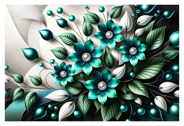 Slika - 3D tirkizni cvjetovi (90x60 cm)