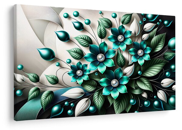 Slika - 3D tirkizni cvjetovi (90x60 cm)