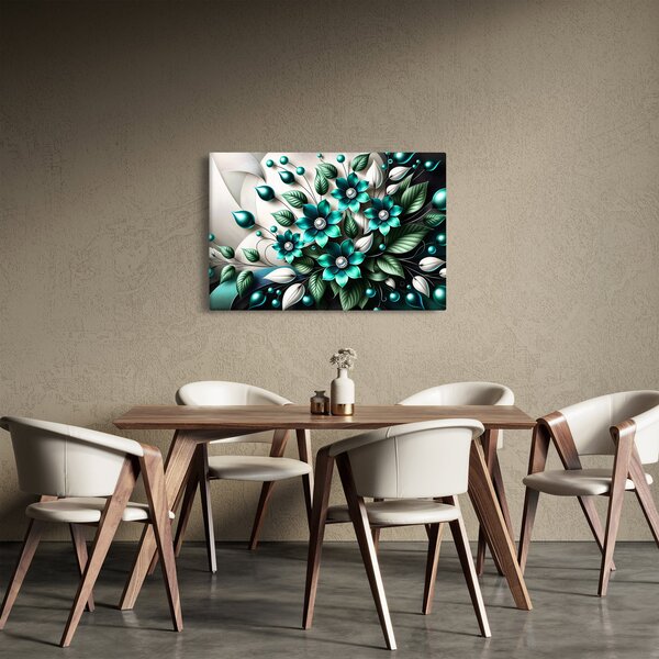 Slika - 3D tirkizni cvjetovi (90x60 cm)