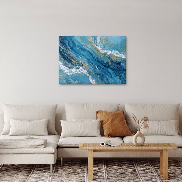 Slika - Svijetloplavi mramor sa zlatom II. (70x50 cm)
