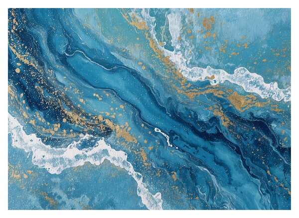 Slika - Svijetloplavi mramor sa zlatom II. (70x50 cm)