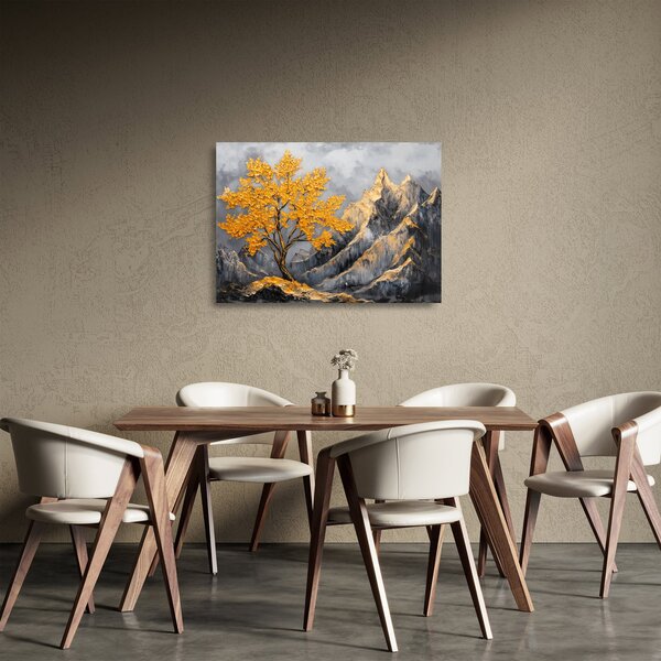 Staklena slika – Zlatno drvo u planinama (70x50 cm)