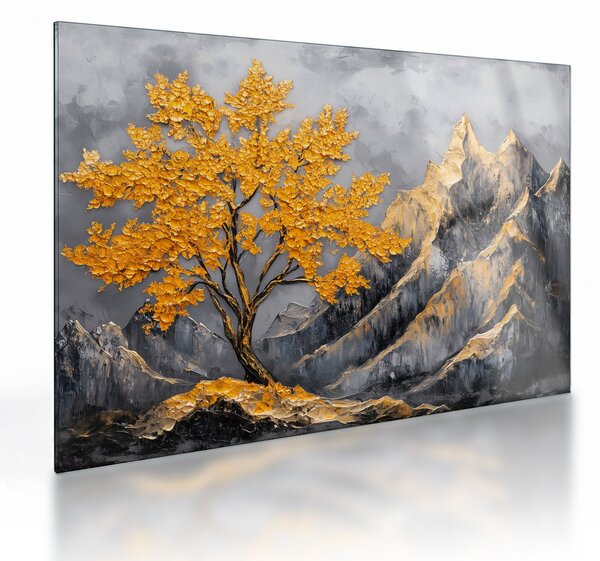 Staklena slika – Zlatno drvo u planinama (70x50 cm)
