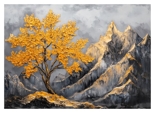 Staklena slika – Zlatno drvo u planinama (70x50 cm)