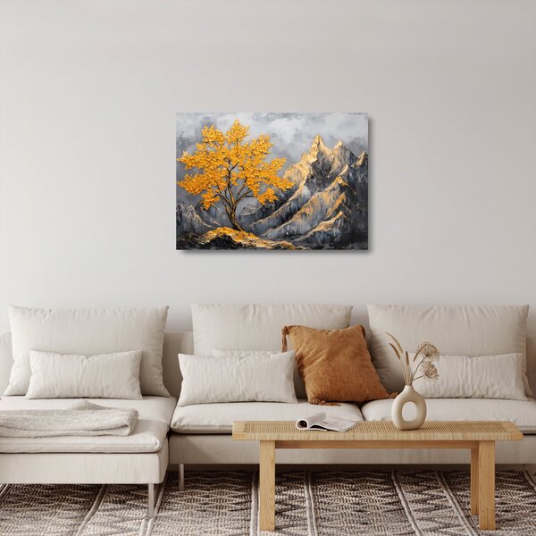 Staklena slika – Zlatno drvo u planinama (70x50 cm)