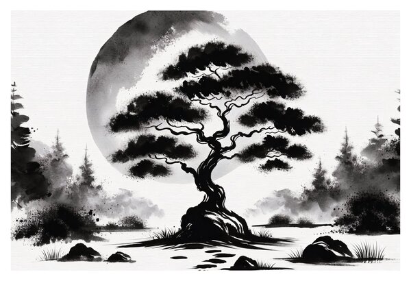 Slika – Crno-bijeli bonsai (90x60 cm)