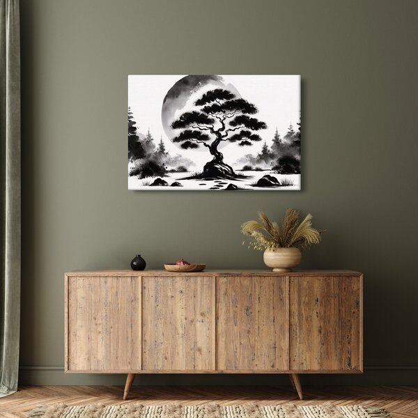 Slika – Crno-bijeli bonsai (90x60 cm)