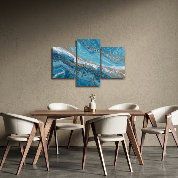 Slika - Svijetloplavi mramor sa zlatom I. (90x60 cm)