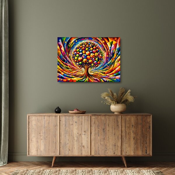 Staklena slika – Šareno drvo s jabukama (70x50 cm)