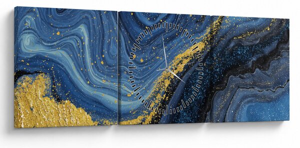 Slika - Plavo-zlatna apstrakcija (sa satom) (90x30 cm)