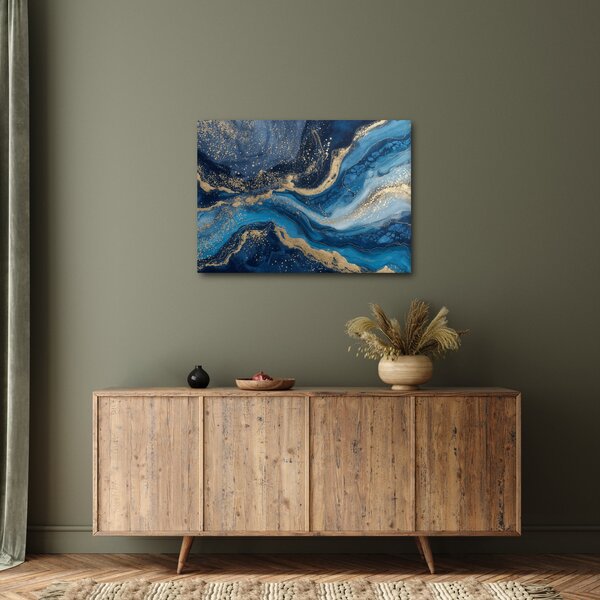 Slika - Apstraktni plavo-zlatni mramor (70x50 cm)
