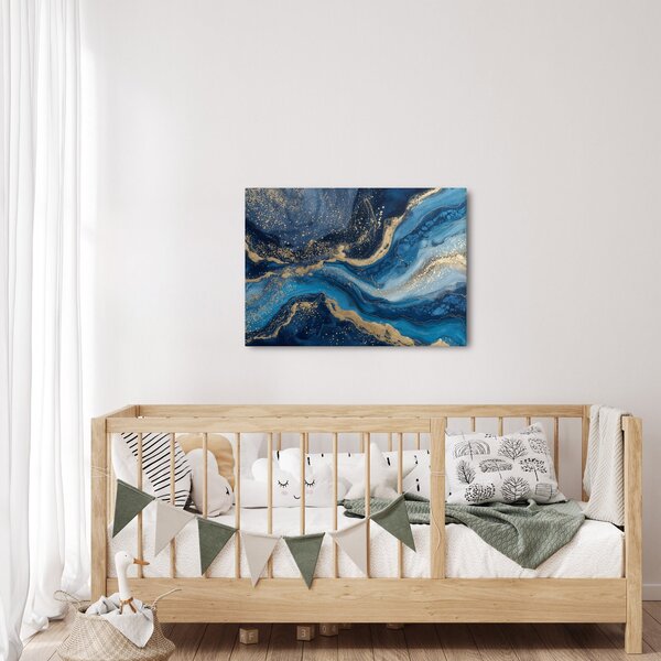 Slika - Apstraktni plavo-zlatni mramor (70x50 cm)