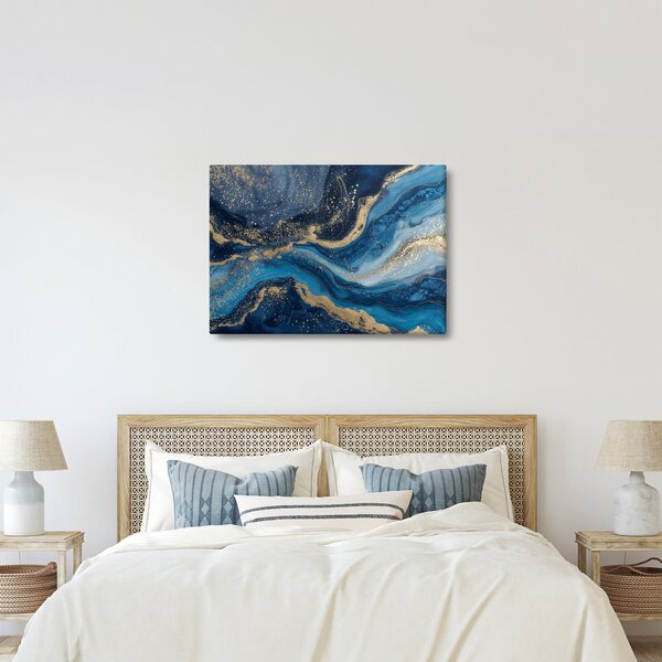 Slika - Apstraktni plavo-zlatni mramor (70x50 cm)