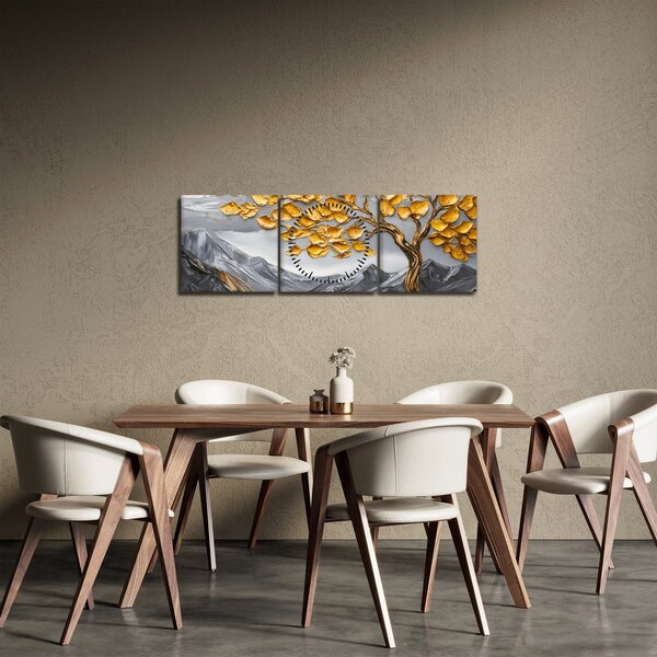 Slika – Drvo sa zlatnim lišćem (sa satom) (90x30 cm)