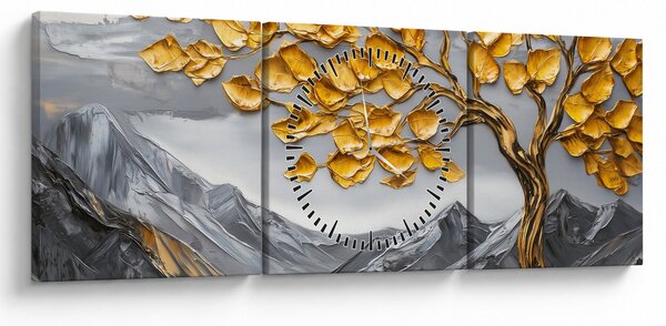 Slika – Drvo sa zlatnim lišćem (sa satom) (90x30 cm)