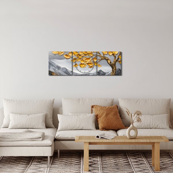 Slika – Drvo sa zlatnim lišćem (sa satom) (90x30 cm)