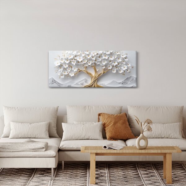 Slika – 3D elegantno drvo života puno cvijeća (120x50 cm)
