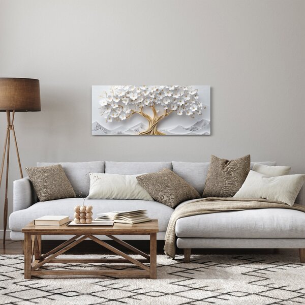 Slika – 3D elegantno drvo života puno cvijeća (120x50 cm)