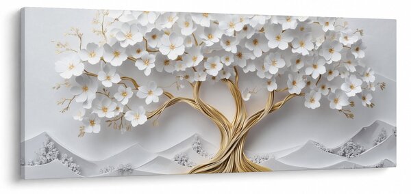 Slika – 3D elegantno drvo života puno cvijeća (120x50 cm)