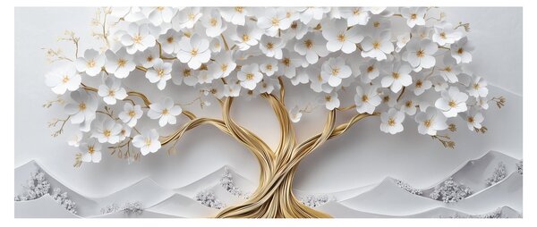 Slika – 3D elegantno drvo života puno cvijeća (120x50 cm)