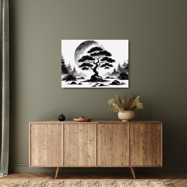Staklena slika – Crno-bijeli bonsai (70x50 cm)