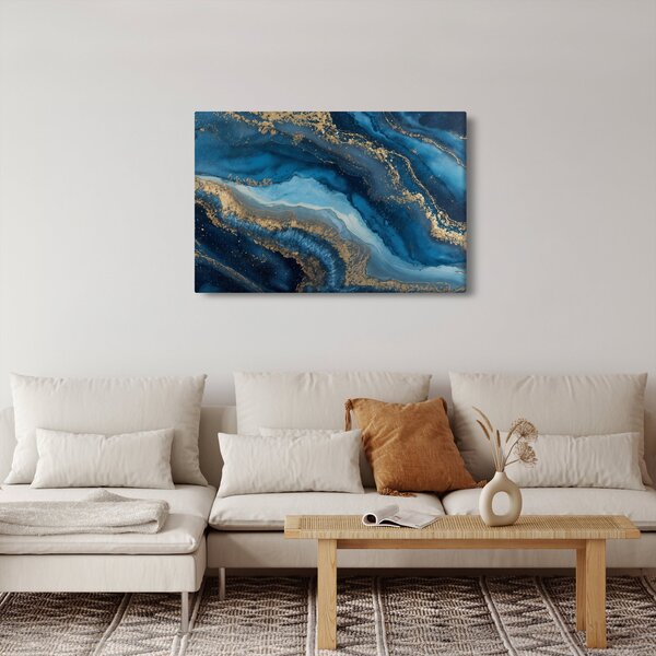 Slika - Plava mramorna apstrakcija (90x60 cm)